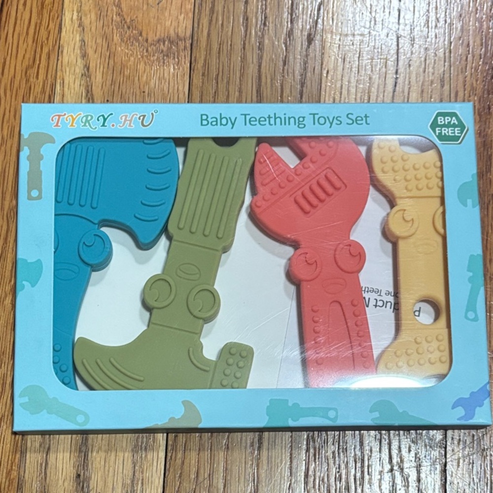 Unopened Baby Teething Toys Set - Blue, Red, Yellow, Green